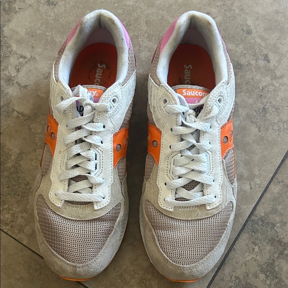 Saucony Women's Sneakers - White, Orange, and Pink Accents